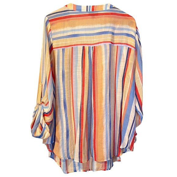 Meera Lane Colorful Lightweight Striped Button Down Blouse 2X Coastal Breezy - Picture 2 of 7
